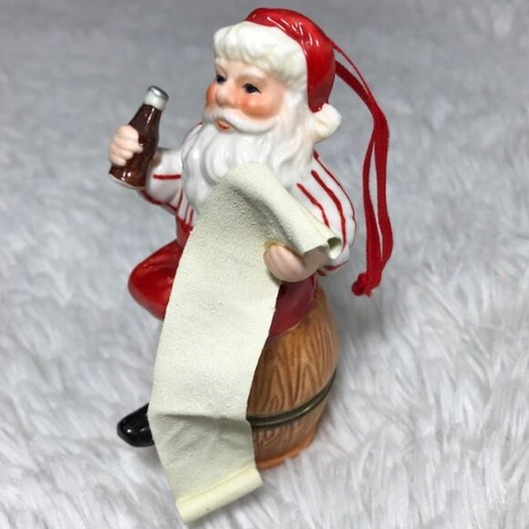 NWOT Vintage Coca-Cola Sitting Santa w/List Ornament Keepsake Box - Picture 3 of 13
